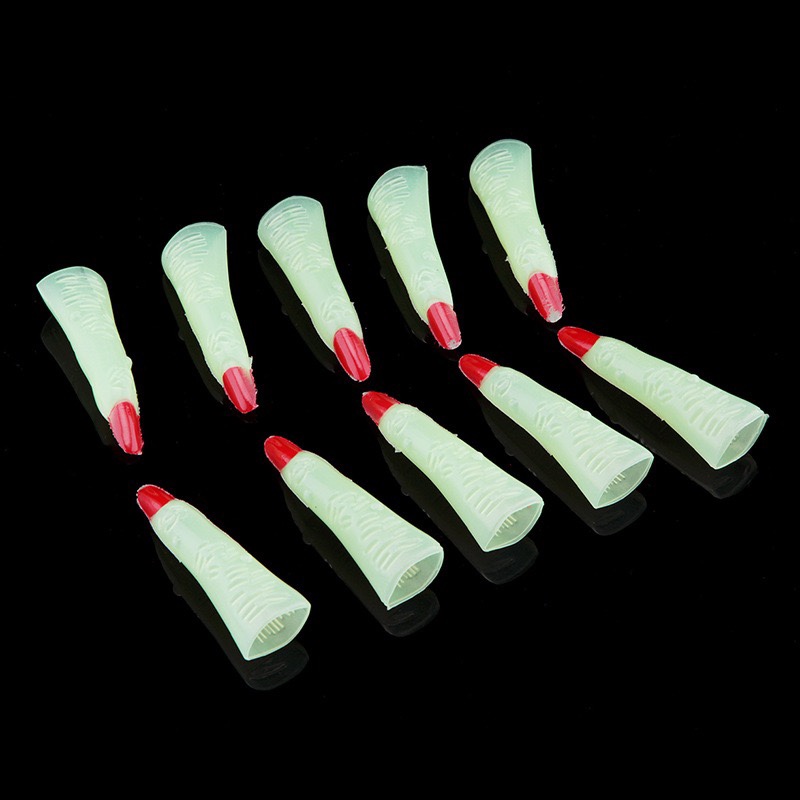 Halloween costume party supplies Zombie witch finger cots Witch nail props Fake nail covers Luminous nails Specification image