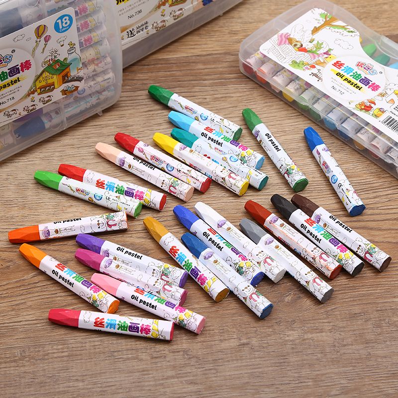 优艺多丝滑PP盒装油画棒12色24色儿童彩色可水洗蜡笔方便携带白底实物图