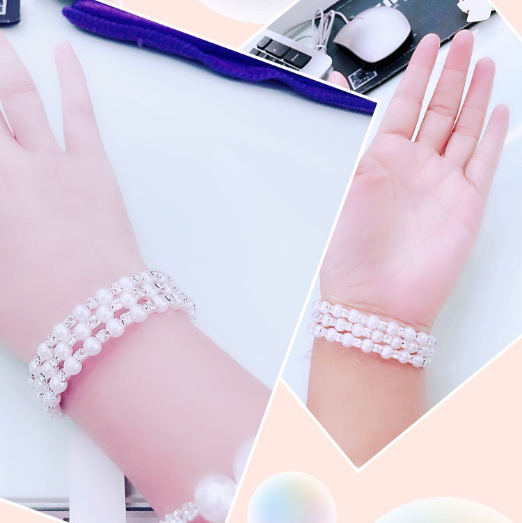 Europe and The United States personality exaggerated net red fashion bracelet pearl hand-made cross-border fashion wedding inlaid with crystal diamond pearl bracelet women elastic multi-layer bracelet thumbnail