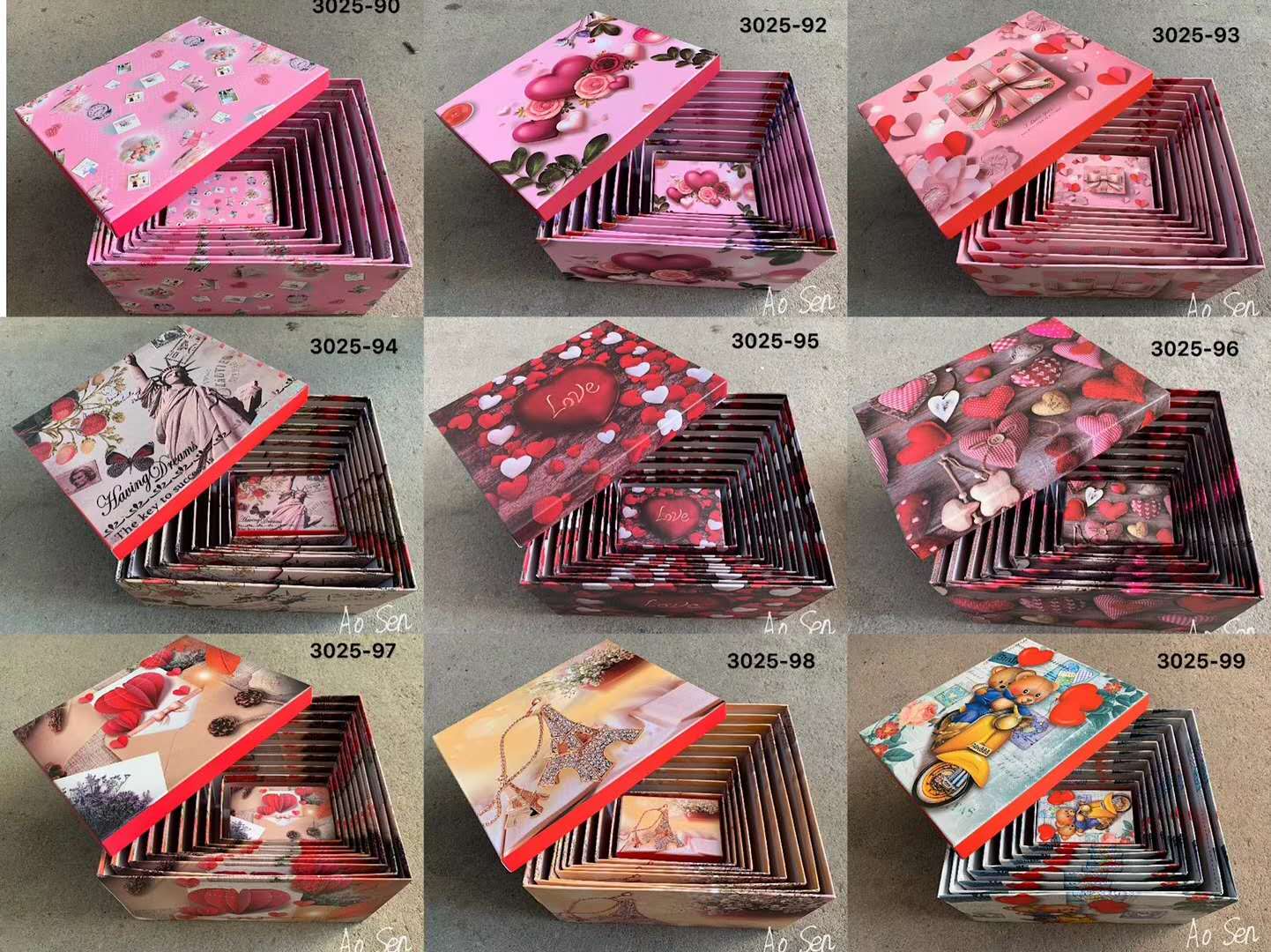 印花长方形十件套礼品盒包装盒 花盒