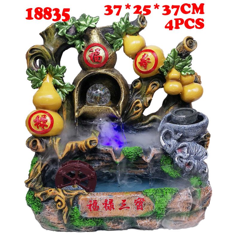 18835假山工艺品流水喷泉风水轮树脂摆件创意树脂工艺家居装饰品图