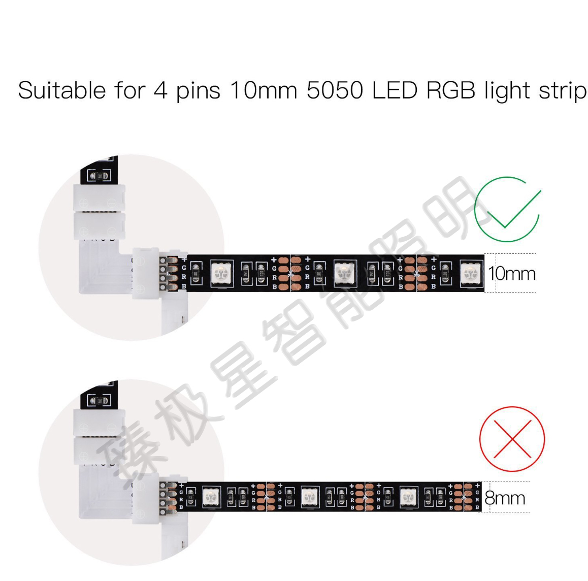5050 七彩灯带RGB L 型 PCB +免焊 RGB 4PIN 10MM 卡扣 LED 连接详情图3