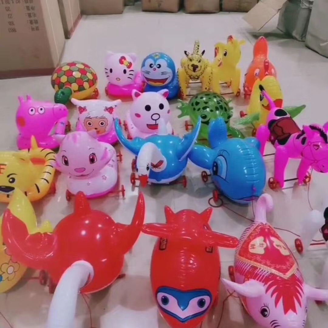 pvc children's cartoon animal trolley baby inflatable toy, baby pulling string can walk trolley small toy details Picture