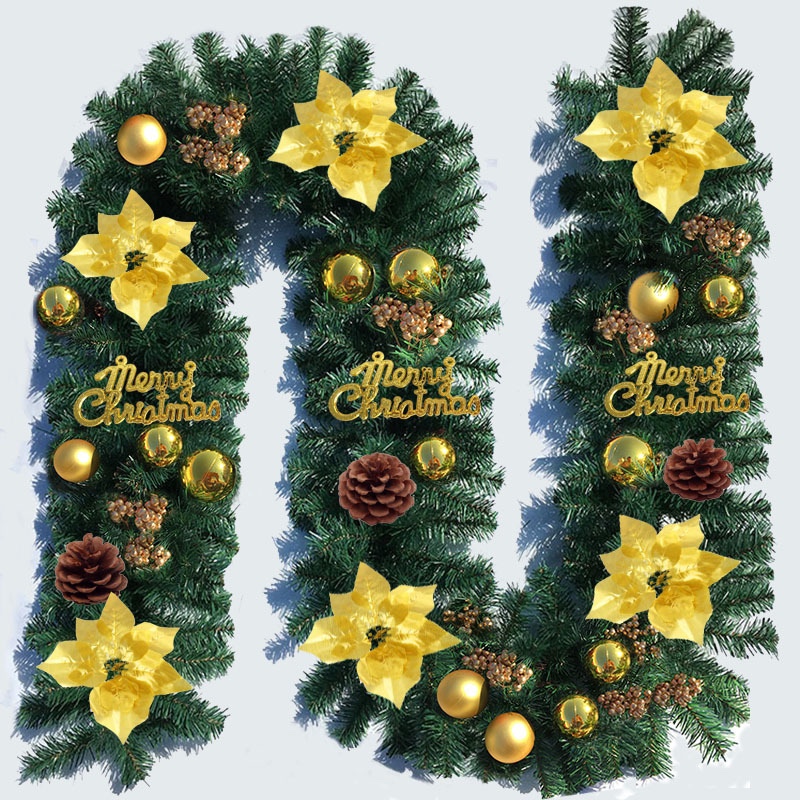 Yiyang Christmas Craft 2.7-meter ornaments with Christmas flower vines come in four colors: gold, red, blue and silver. They are suitable for Christmas hotel, shopping mall and home decoration