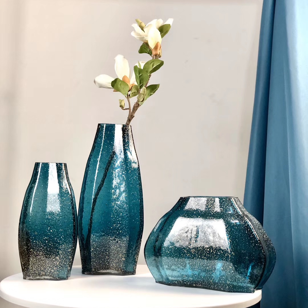 Creative starry sky glass vase decoration living room ins small mouth thin mouth blue transparent simple dining table decoration thumbnail