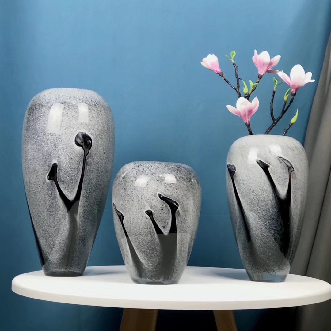 北欧轻奢大理石花纹创意玻璃花瓶摆件 插花花器家居样板间装饰品