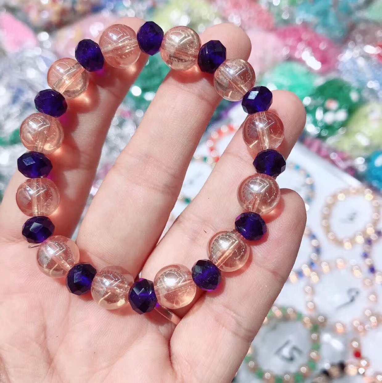 Amber gold bracelet in dark blue thumbnail