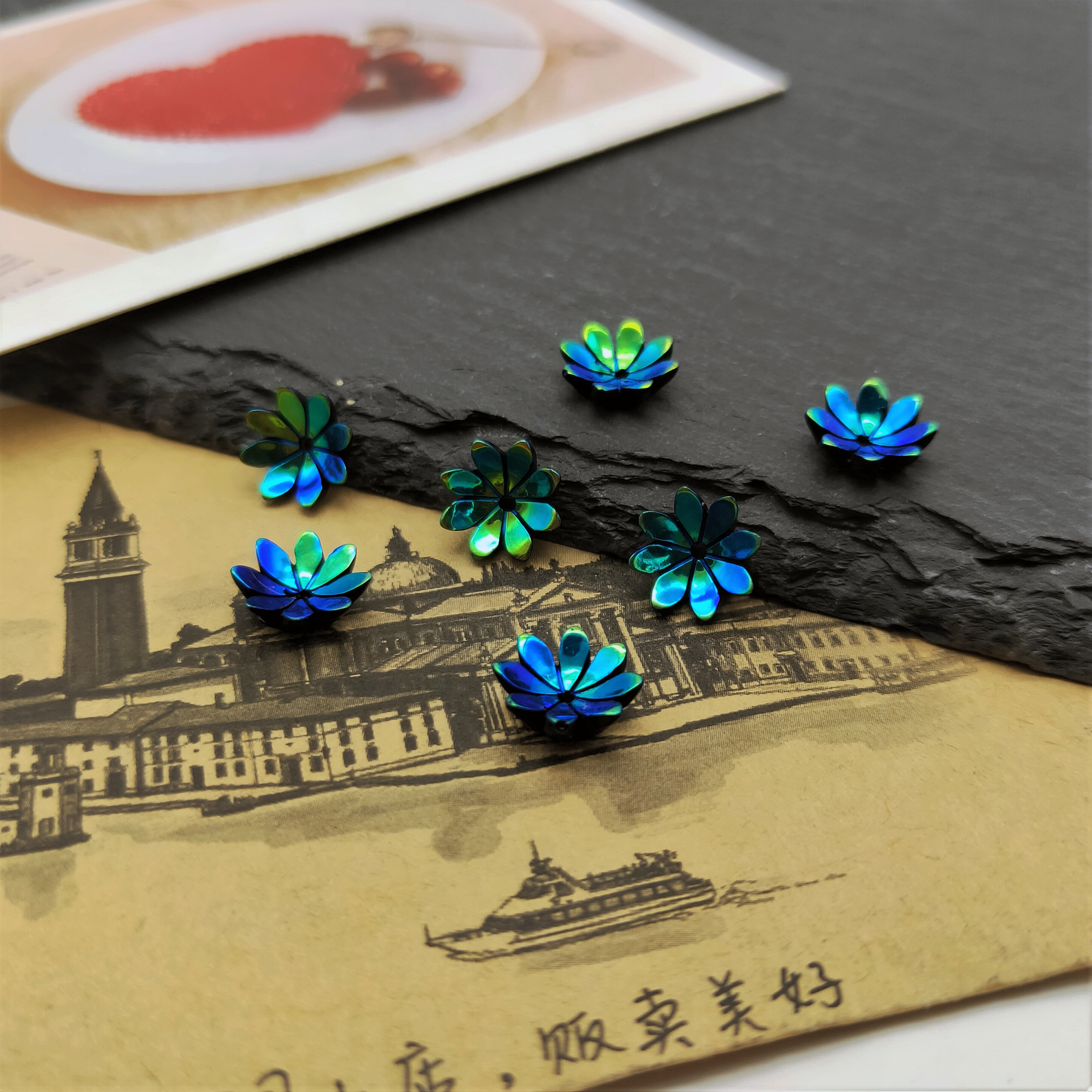 New nail art imitation shell flower accessory, a popular bestseller, 10mm eight-petal AB lotus handmade DIY accessory, headwear accessory detail image 1