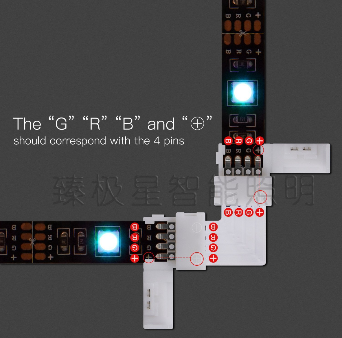 5050 七彩灯带RGB L 型 PCB +免焊 RGB 4PIN 10MM 卡扣 LED 连接详情图4