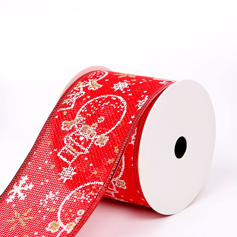 印花圣诞织带节日装饰带定做 6.3cm丝带 镶金边织带印刷丝带烫金详情图8