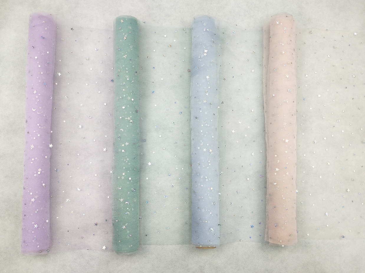 Wedding decoration wrap cloth roll, new bubble gauze printing stars and moons pattern, gift wrapping decoration, 48cm×5 yards, 60 pieces per piece thumbnail