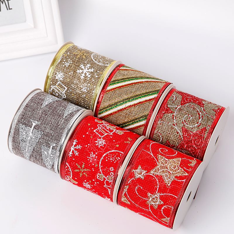 印花圣诞织带节日装饰带定做 6.3cm丝带 镶金边织带印刷丝带烫金产品图