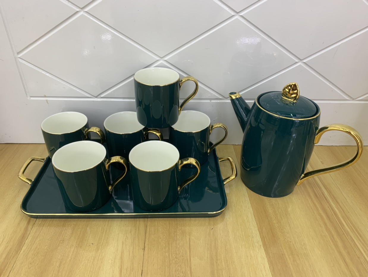 D3-7845德伟陶瓷高档欧式风格茶具水具树叶款墨绿