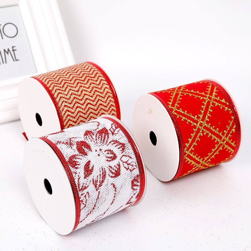 厂家直销6.3CM印刷螺纹带圣诞节装饰印花带礼品包装丝带彩带织带