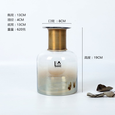 North Wind InS-style light luxury copper ring gradient color glass vase simple and creative flower arrangement wholesale in stock Item Picture