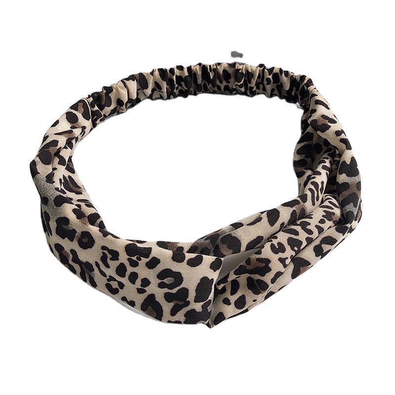 新款交叉松紧发带洗脸发带女豹纹发饰欧美弹力发箍化妆束发带细节图