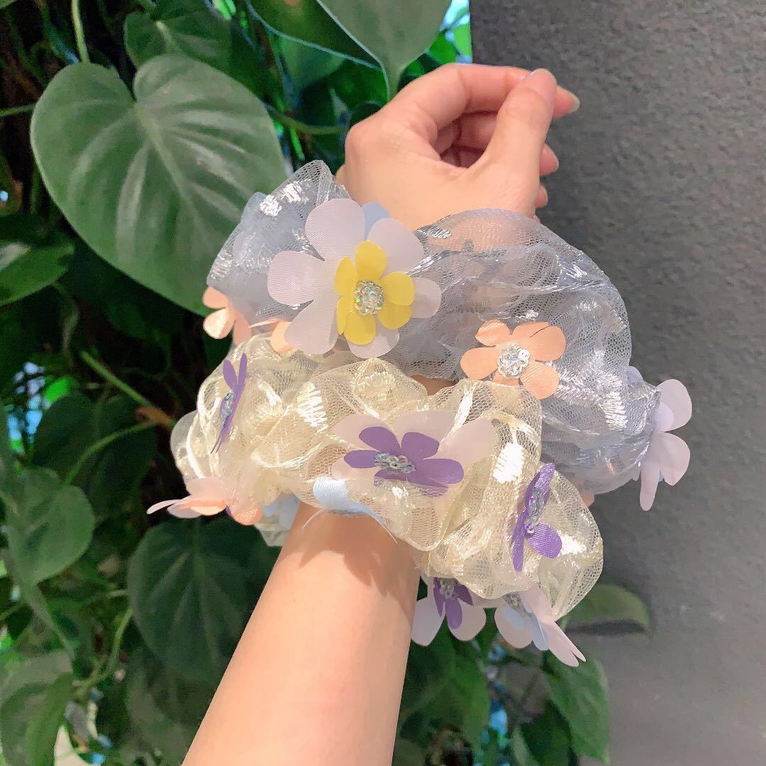 Korean Ins new three-dimensional embroidery flower large intestine ring thumbnail