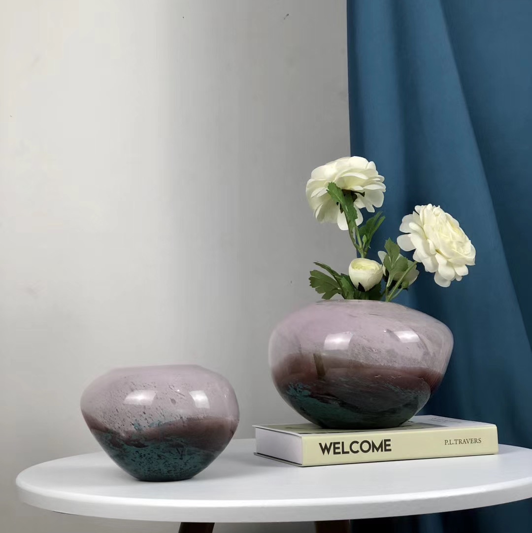 Eternal flowers paired with glass handicrafts, the Changhong glass transparent creative vase, a simple and ins-style flower arrangement for the living room