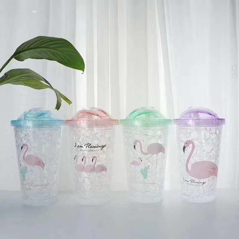 杯子创意个性潮流碎冰杯女学生夏天火灵鸟冰杯便携可爱清新塑料吸管水杯