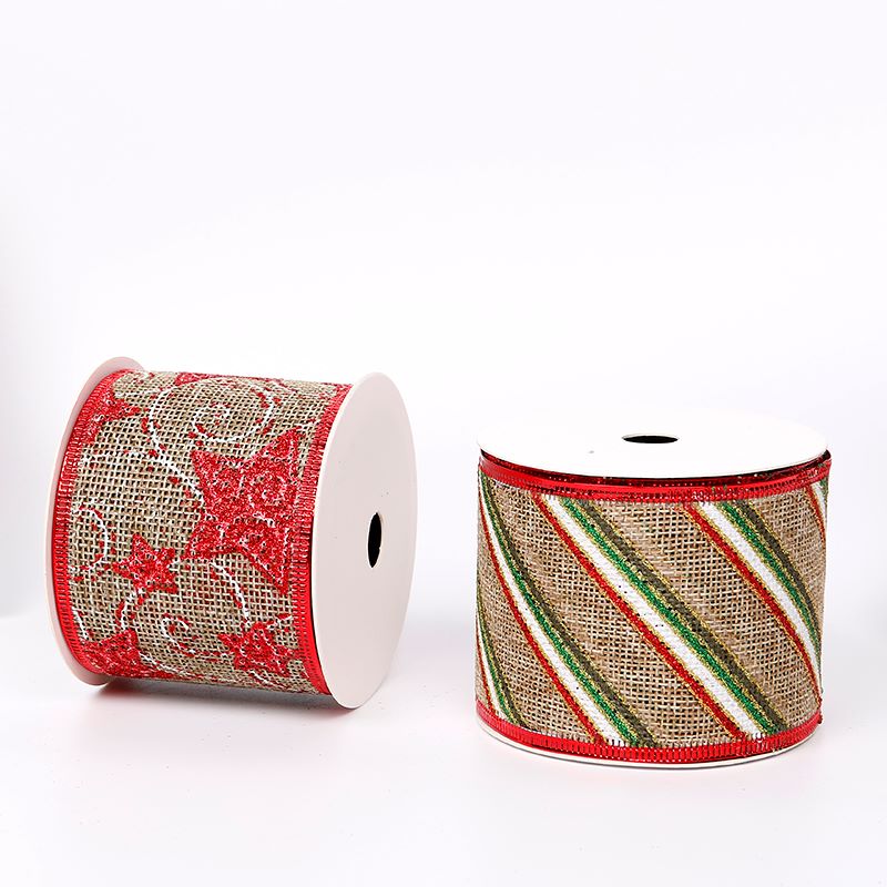 印花圣诞织带节日装饰带定做 6.3cm丝带 镶金边织带印刷丝带烫金详情图6