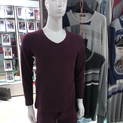 Men's Long Johns Classic Solid Color Single Layer Thermal Underwear V-Neck Cotton Casual Base Shirt