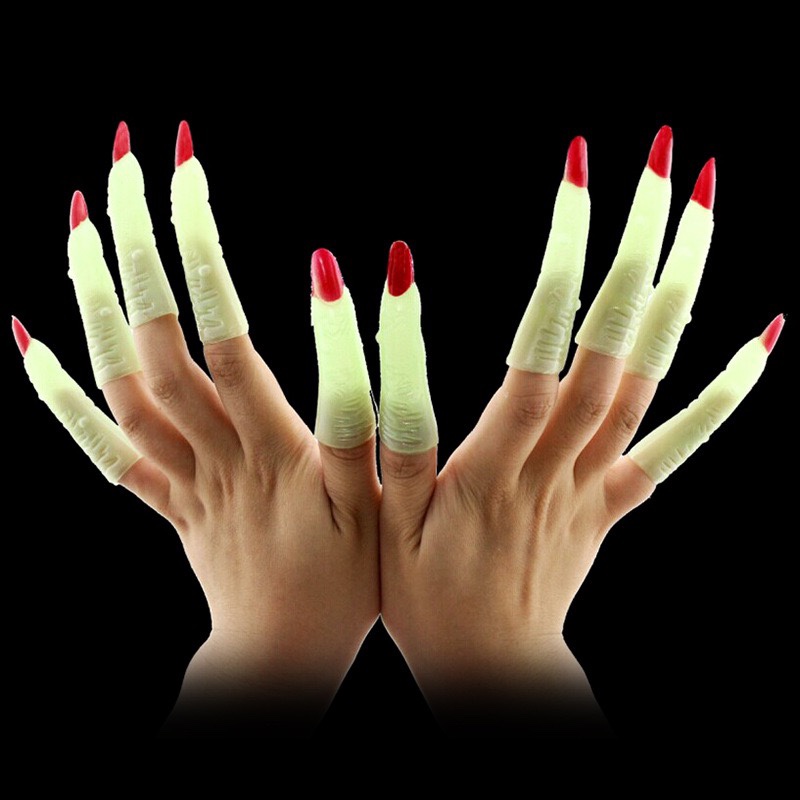 Halloween costume party supplies Zombie witch finger cots Witch nail props Fake nail covers Luminous nails details Picture