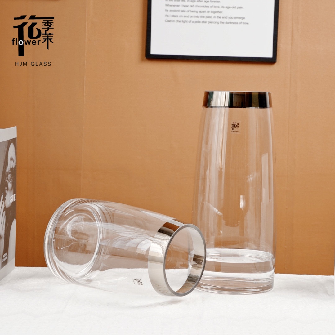 Modern, simple and light luxury style, transparent glass vase with a closed edge, living room decoration, lucky bamboo creative flower arrangement decoration, factory direct sales and wholesale