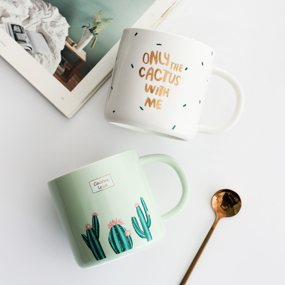 ins creative European cactus gilded English mugs, couple water cups, office coffee cups, ceramic cups