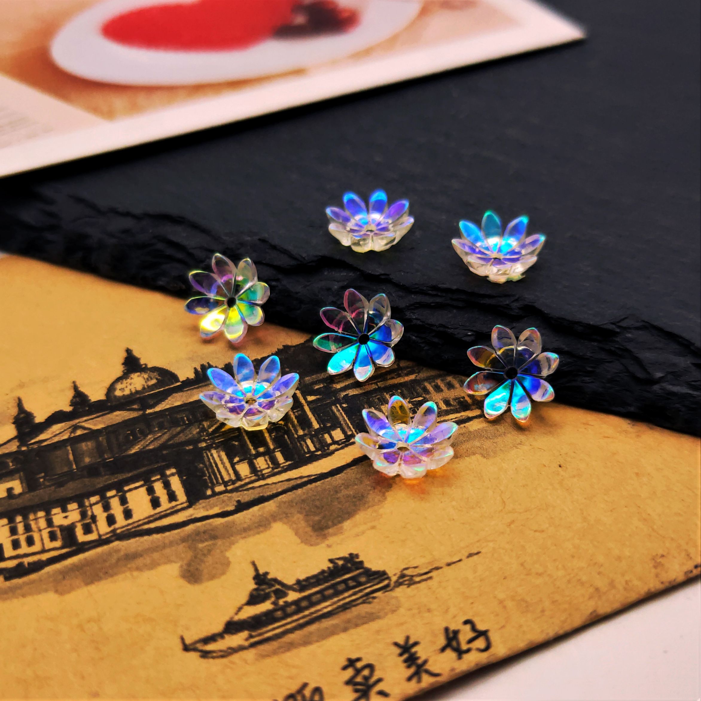 New nail art imitation shell flower accessory, a popular bestseller, 10mm eight-petal AB lotus handmade DIY accessory, headwear accessory undefined