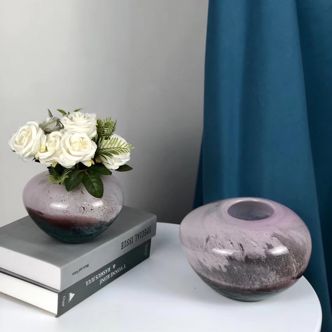 Eternal flowers paired with glass handicrafts, the Changhong glass transparent creative vase, a simple and ins-style flower arrangement for the living room details Picture