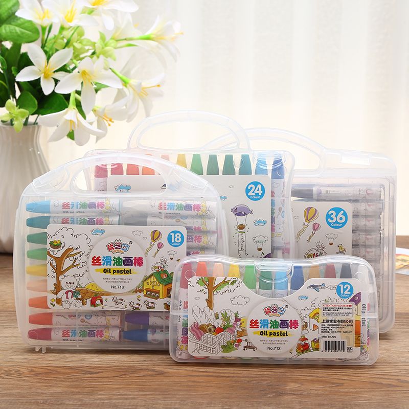 优艺多丝滑PP盒装油画棒12色24色儿童彩色可水洗蜡笔方便携带产品图
