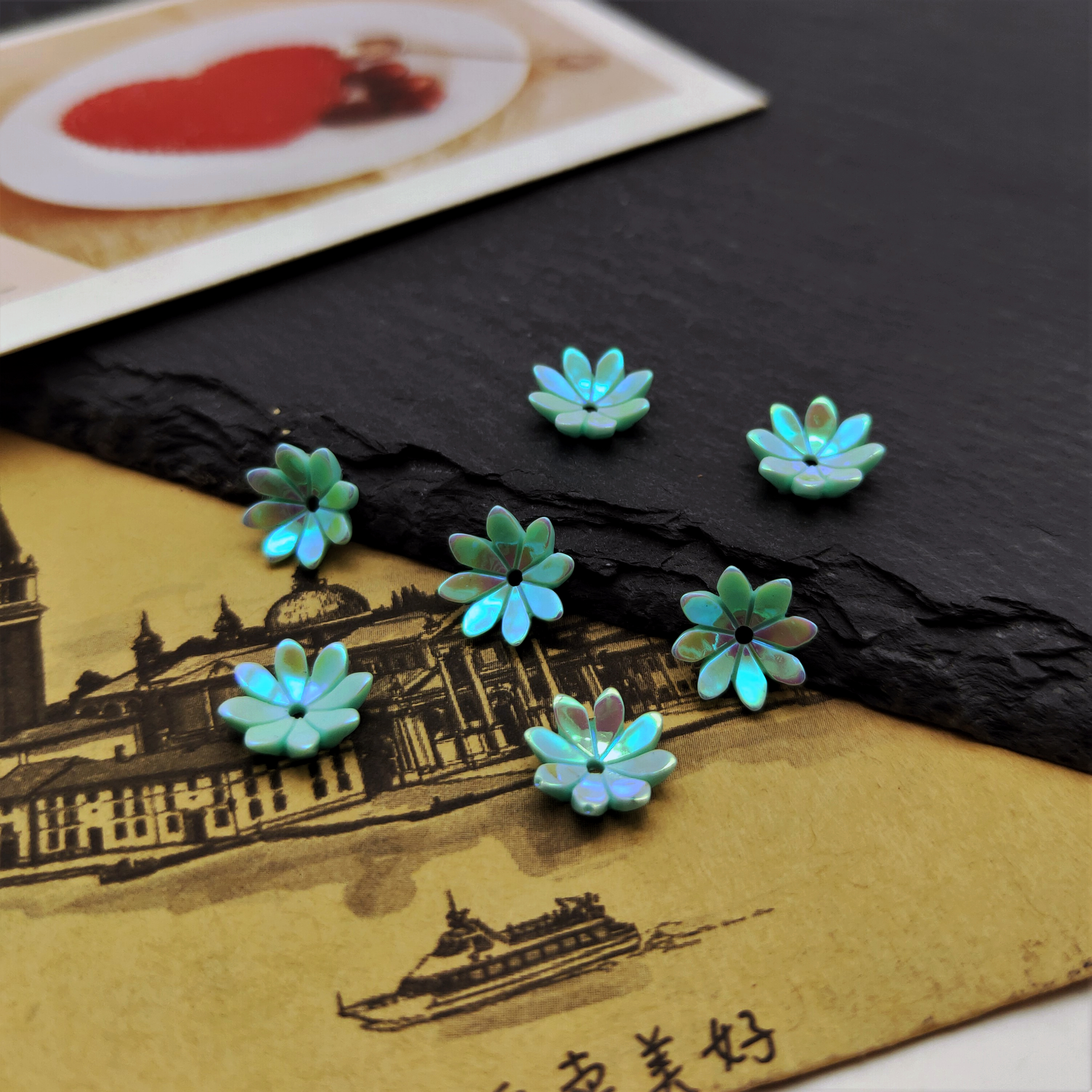 New nail art imitation shell flower accessory, a popular bestseller, 10mm eight-petal AB lotus handmade DIY accessory, headwear accessory detail image 2