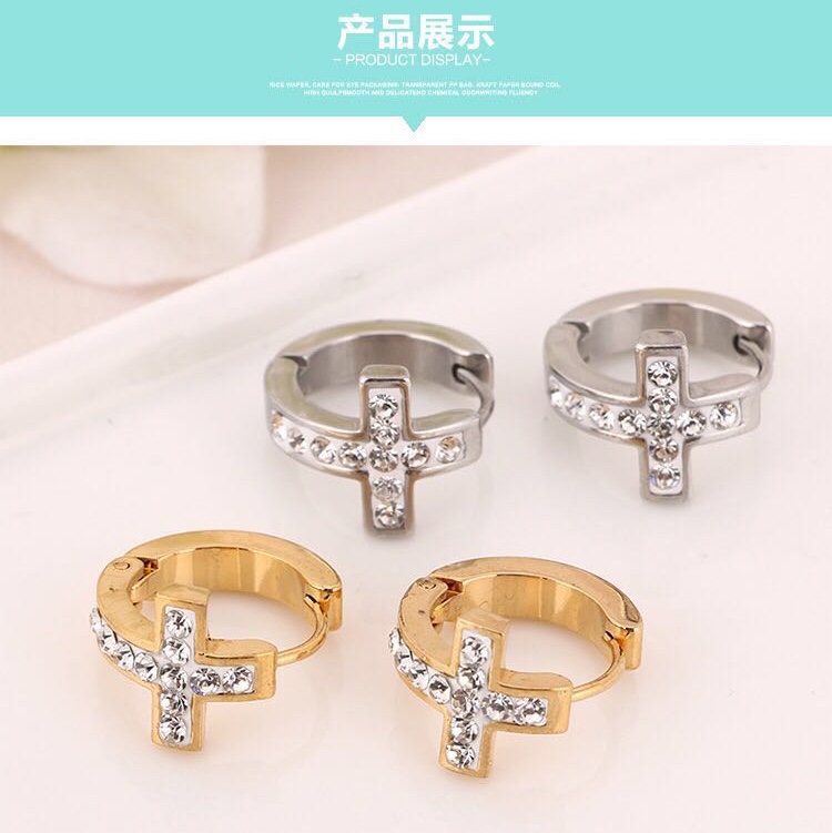 时尚个性 创意十字铸造钛钢耳环  耳钉 耳扣 厂家直销