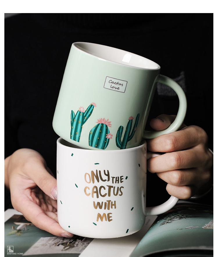 ins creative European cactus gilded English mugs, couple water cups, office coffee cups, ceramic cups details Picture