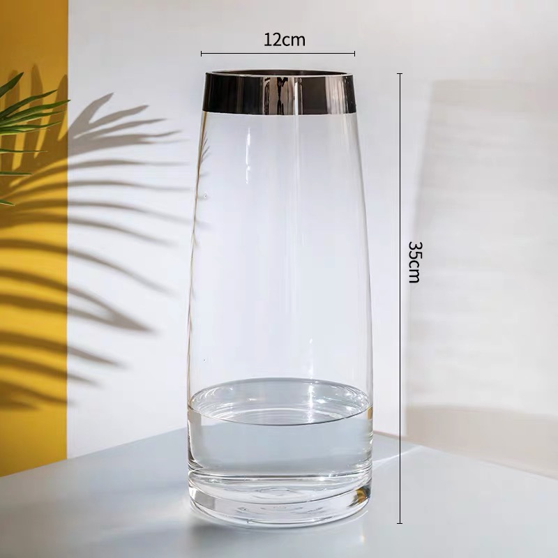 Modern, simple and light luxury style, transparent glass vase with a closed edge, living room decoration, lucky bamboo creative flower arrangement decoration, factory direct sales and wholesale undefined