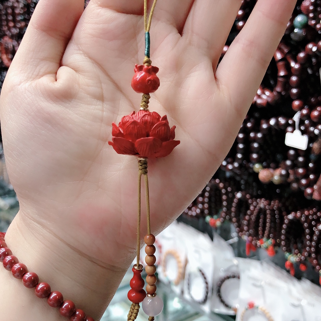 Cinnabar small lotus pendant