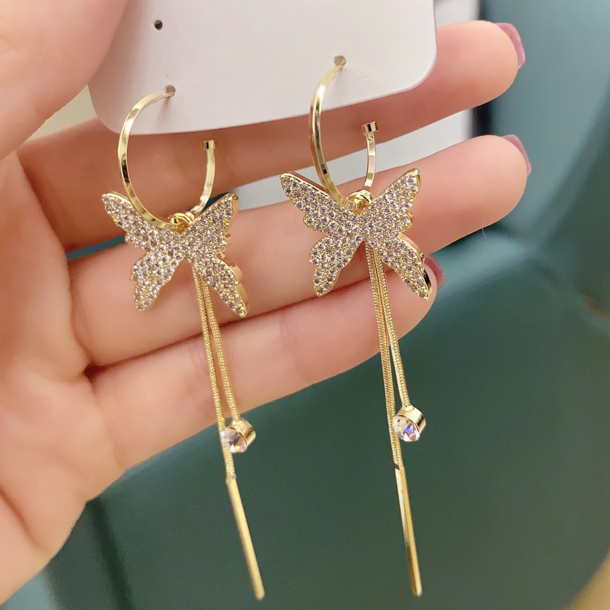 蝴蝶流苏耳钉细节图