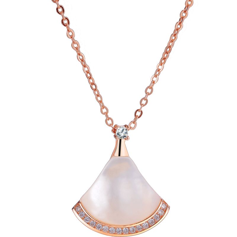 Small skirt necklace female 925 sterling silver 18K rose gold small fan clavicle chain red and white fritillary fan-shaped coloured silver pendant thumbnail