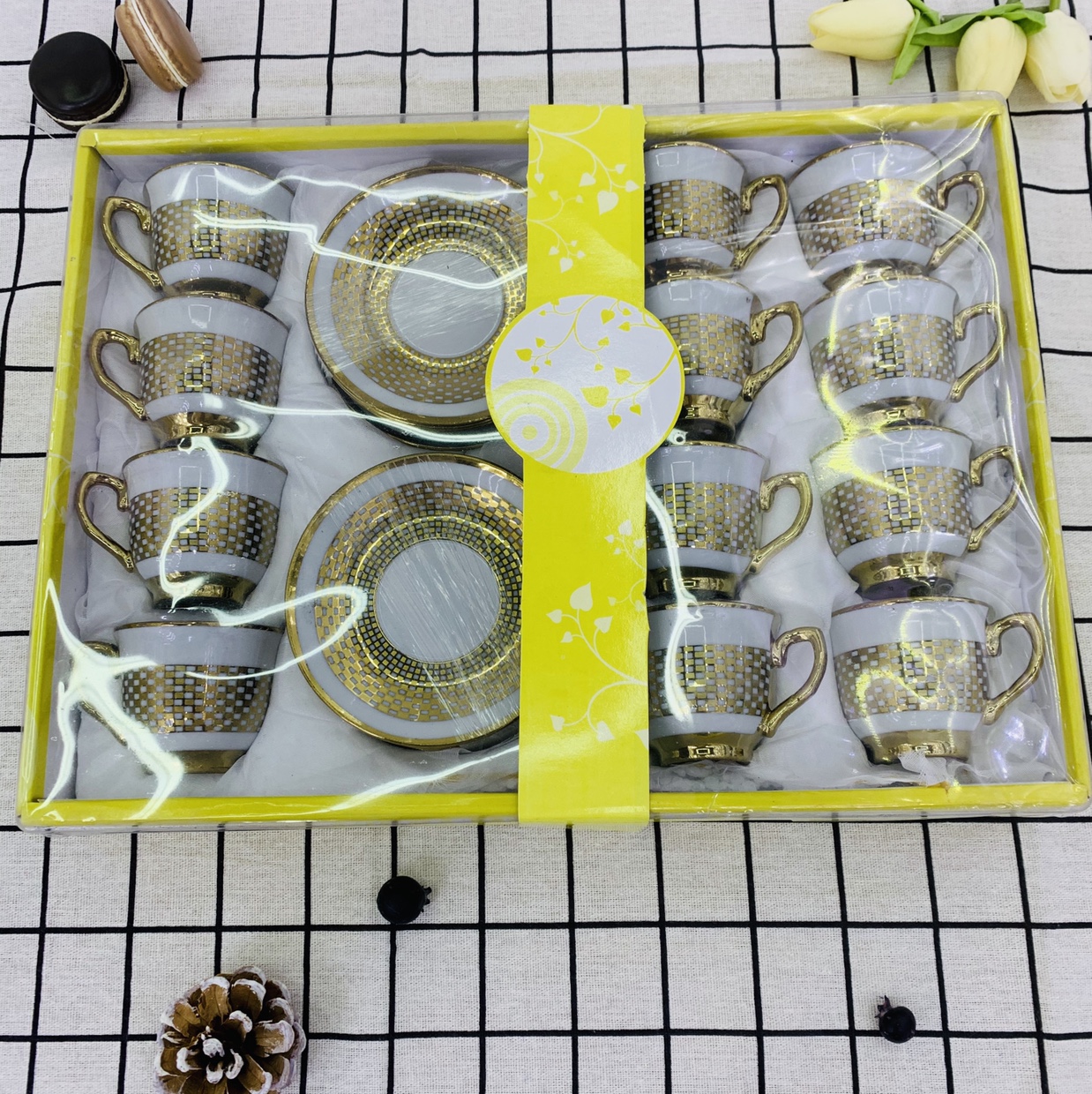 D1036G, 90 cc, 12 cups of 12 small coffee ☕ ️ cups and saucers, gold-plated thumbnail