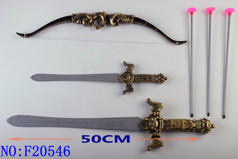 F20546 Bronze bow and arrow, Sword, sword