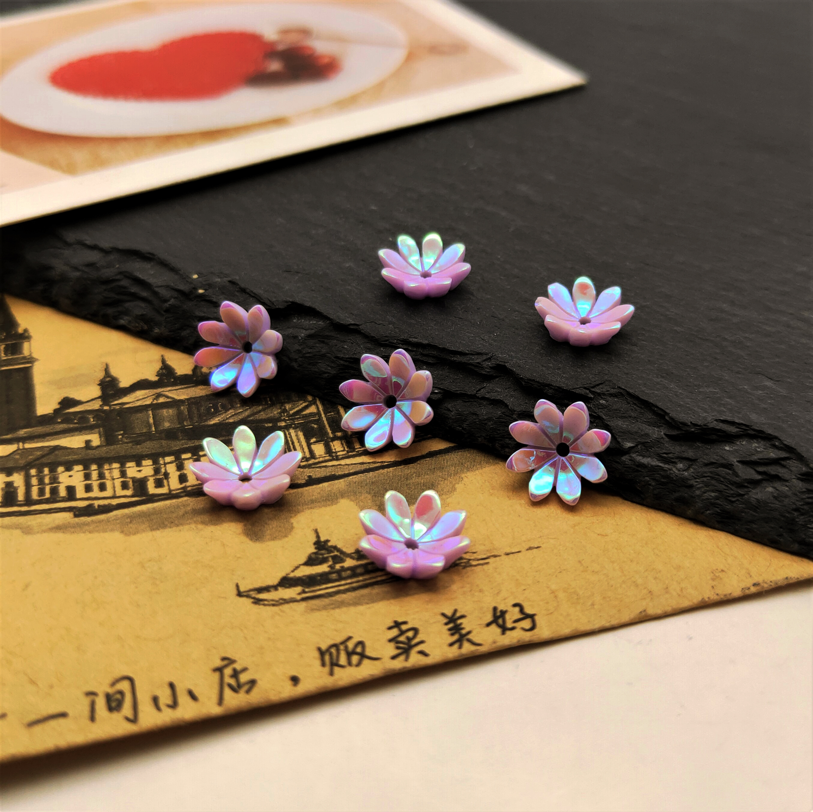 New nail art imitation shell flower accessory, a popular bestseller, 10mm eight-petal AB lotus handmade DIY accessory, headwear accessory detail image 4