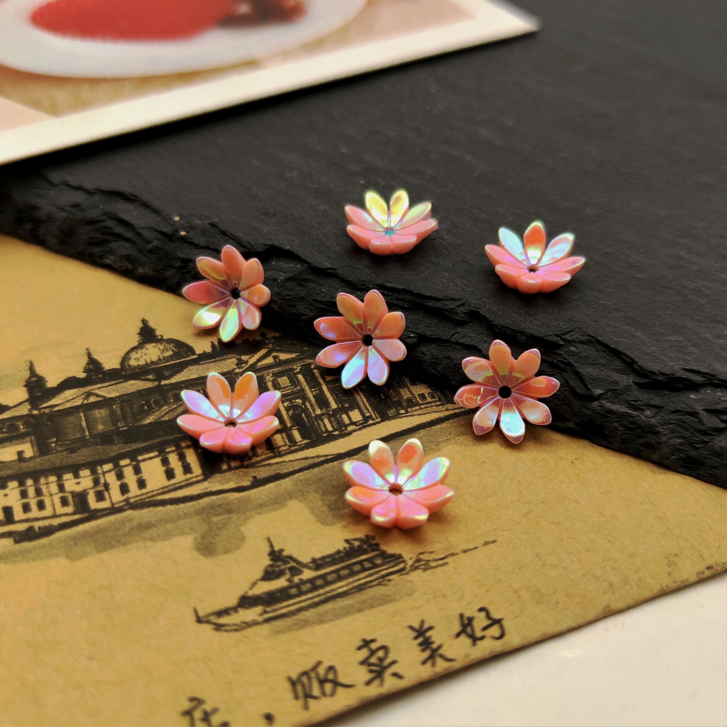 New nail art imitation shell flower accessory, a popular bestseller, 10mm eight-petal AB lotus handmade DIY accessory, headwear accessory Item Picture