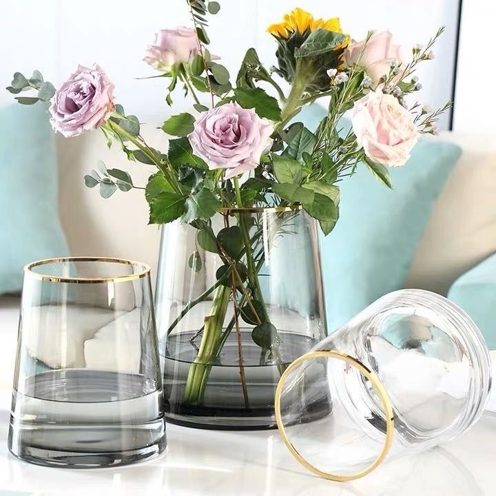 Ins-style Nordic minimalist hand-painted large-mouth glass vases, creative indoor flower arrangement ornaments, factory direct sales and wholesale Item Picture