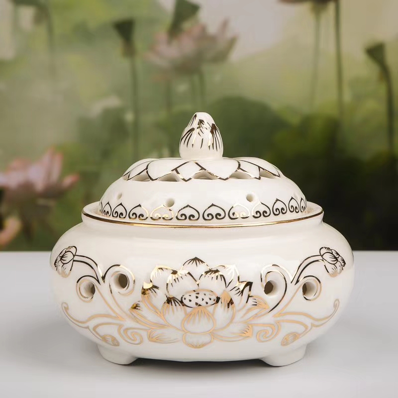 A 4.5-inch gilded incense burner with auspicious Buddhist ornaments details Picture