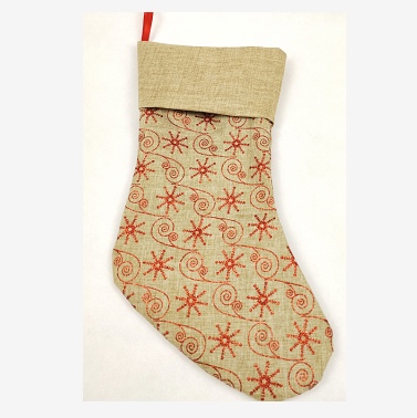 圣诞袜子，细麻撒粉雪花图案，42×25cm,96个一件图