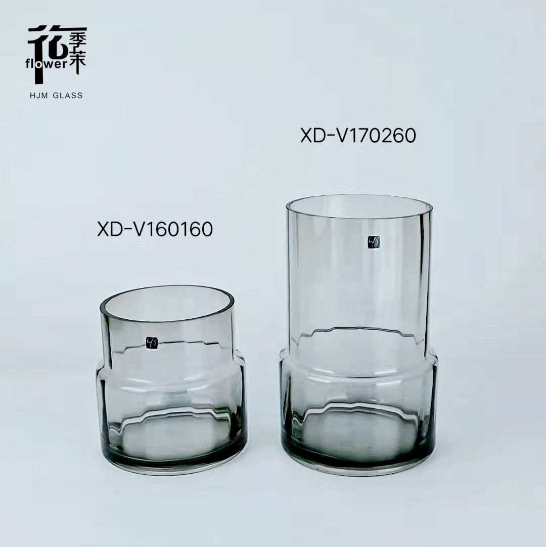 Modern and simple vertical striped transparent glass vase, large-mouthed flower vase, lucky bamboo, lily, fresh flowers, living room decoration Item Picture