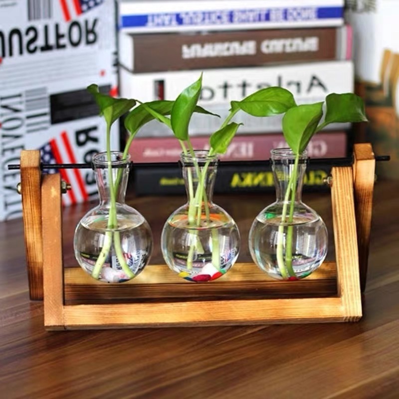 Direct sales and wholesale of Nordic simple wooden frame hanging bottles, glass vases, hydroponic plant ornaments and decorations from the manufacturer Application Scenario