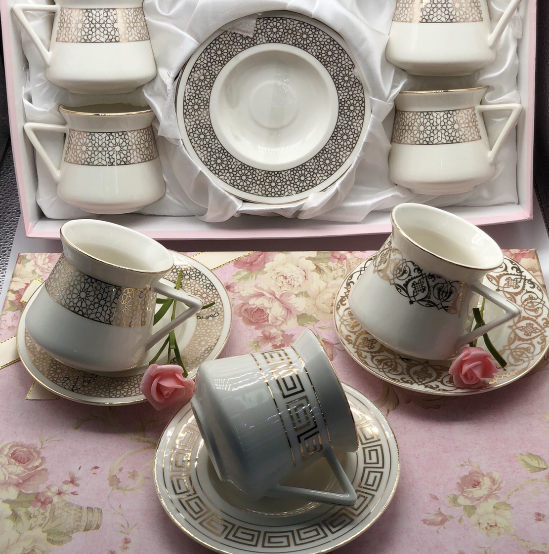 Gold Bone China Coffee Cup and Saucer suit Overall Display