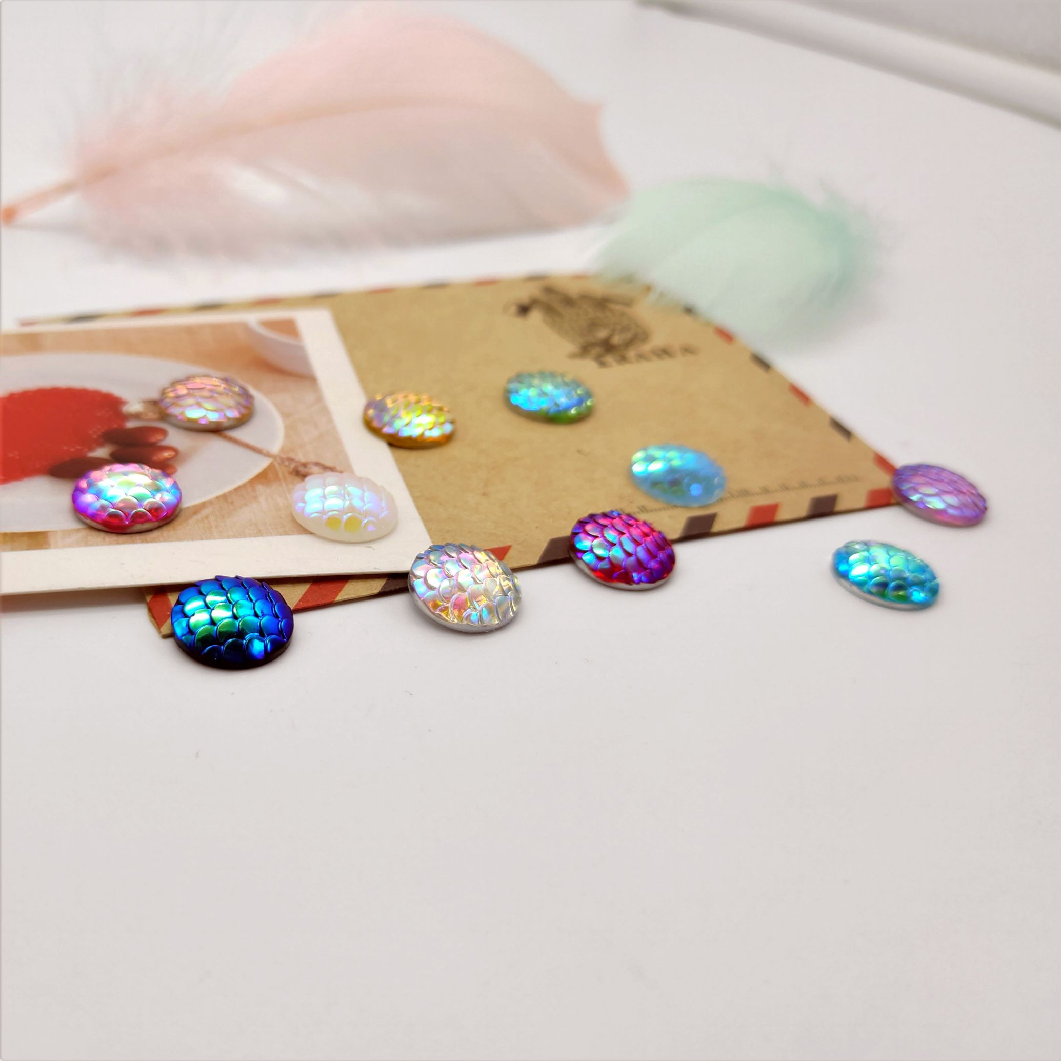 Resin round fish scale 12mm ring face, handcrafted diy hairpins, earrings, accessories, Hanfu accessories undefined