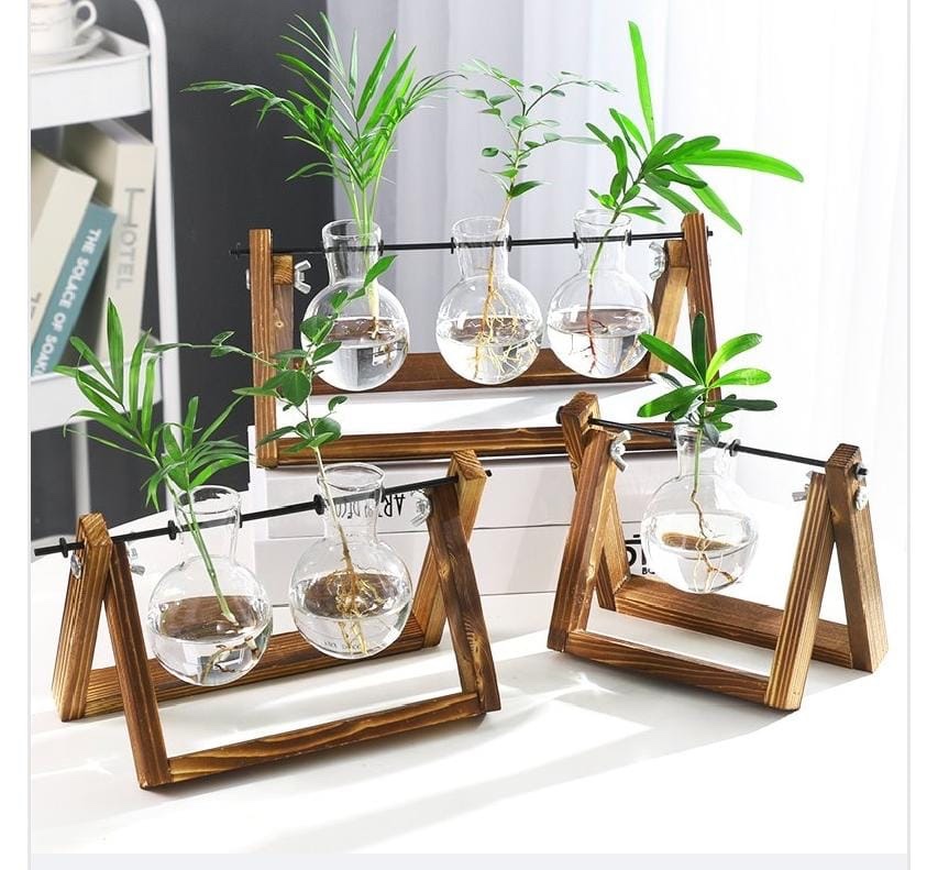 Direct sales and wholesale of Nordic simple wooden frame hanging bottles, glass vases, hydroponic plant ornaments and decorations from the manufacturer